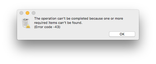 Código de erro -43 no Mac