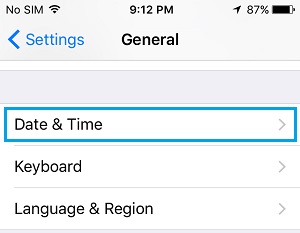 Configurações de data e hora no iPhone