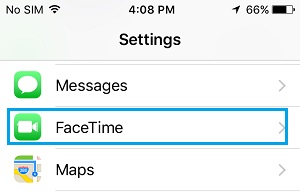 Opção Facetime no iPhone