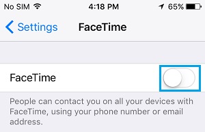 Desligue o facetime no iPhone