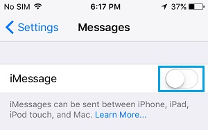 Desativar mensagens instantâneas no iPhone