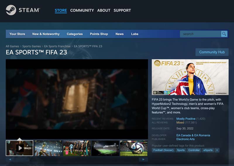 Acesse FIFA 23 no Steam