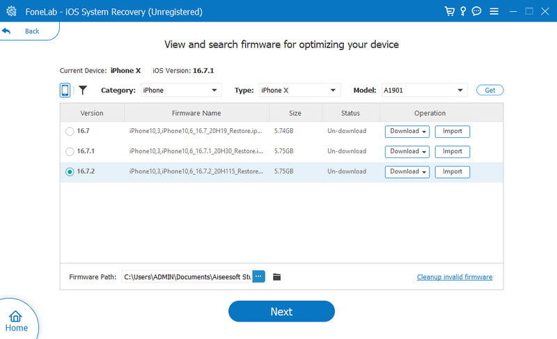 Download de informações do dispositivo