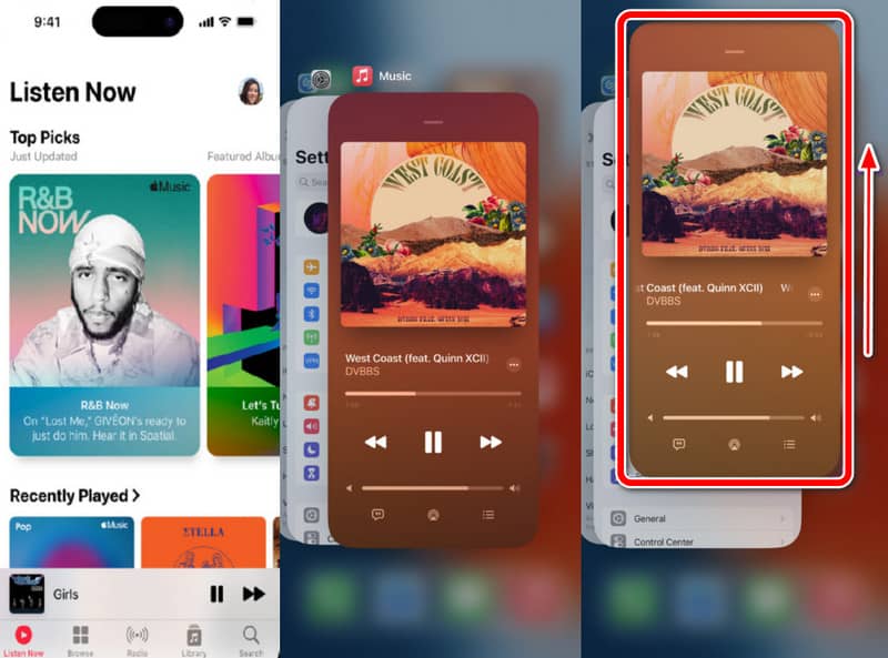 Apple Music não funciona, o alternador de aplicativos força o encerramento