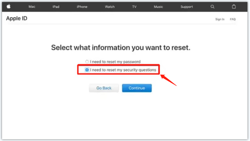 Redefinir as perguntas de segurança do ID da Apple iForgot