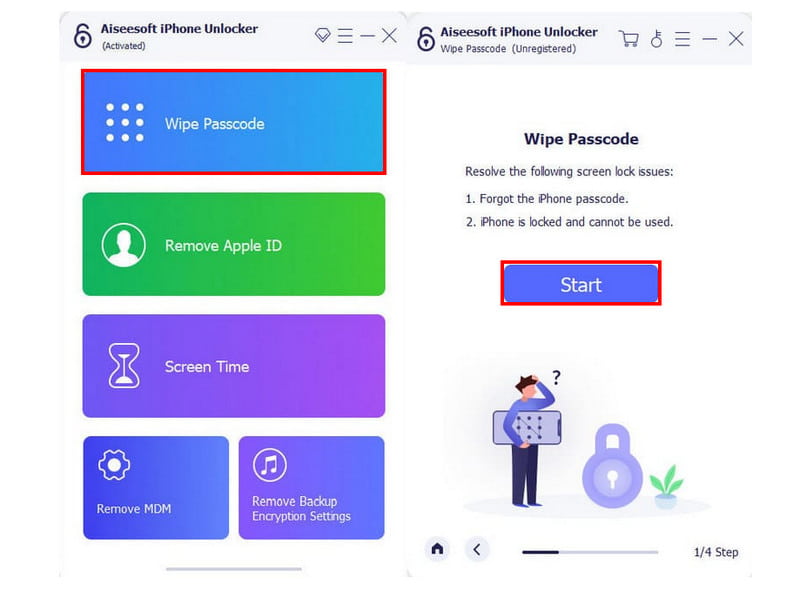 Aiseesoft iPhone Unlocker Limpar senha Iniciar