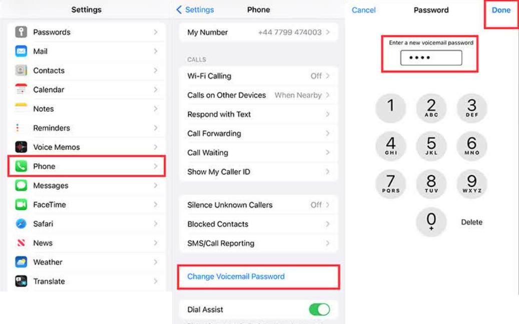 Alterar senha do correio de voz no iPhone