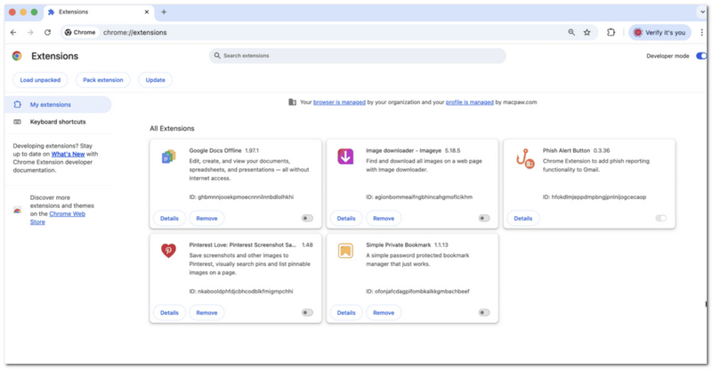 Desativar extensão do Chrome