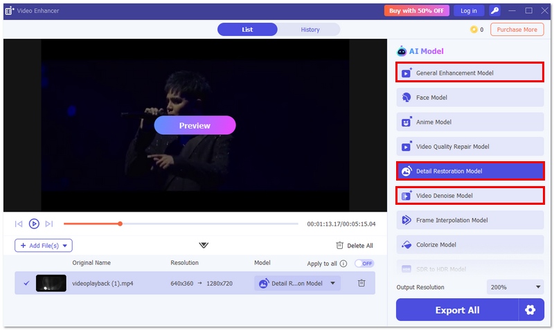 Selecione o modelo de restauração detalhada