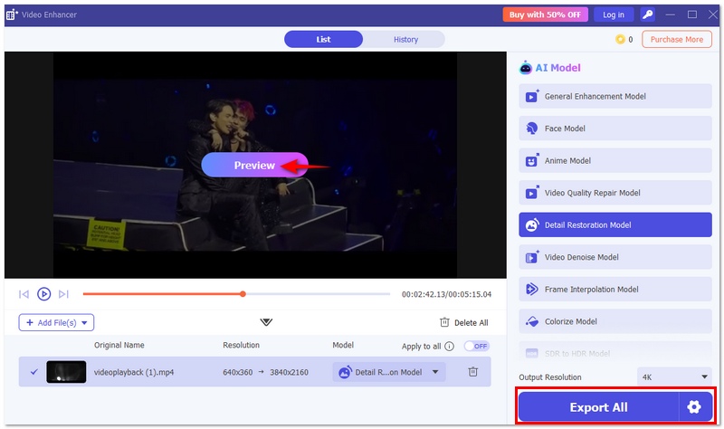 Exportar todos os vídeos desfocados