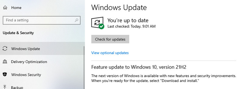 Opção de atualização do Windows