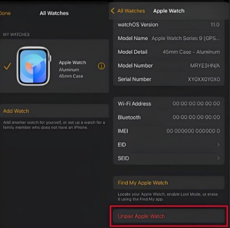 Relógio Apple não pareado
