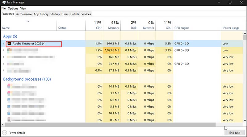 Forçar o encerramento do Adobe Illustrator no Windows
