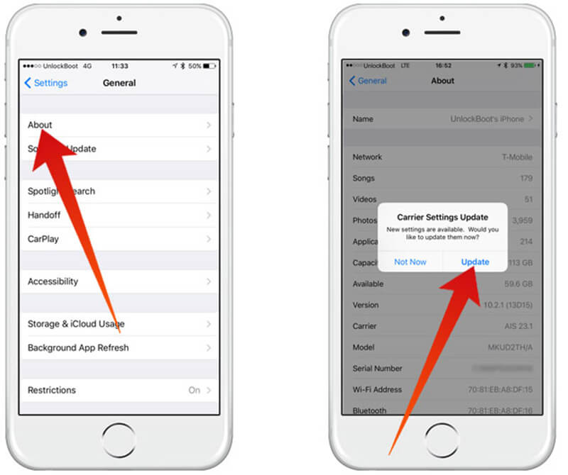 Atualize as configurações da operadora do iPhone