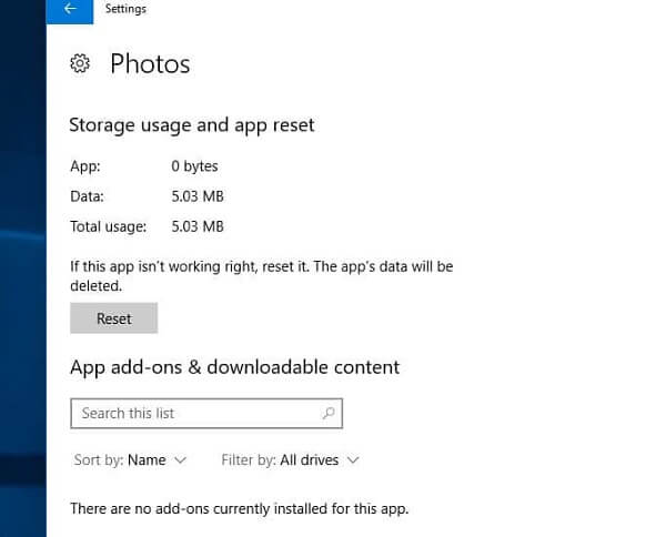 Redefinir aplicativo de fotos do Windows 10
