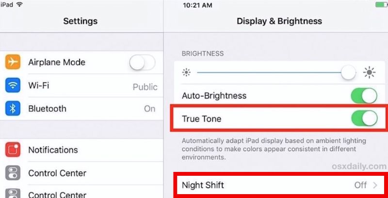 Desativar Night Shift e True Tone