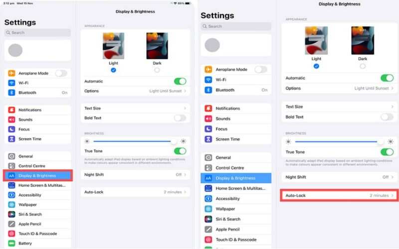 Configurações de bloqueio automático
