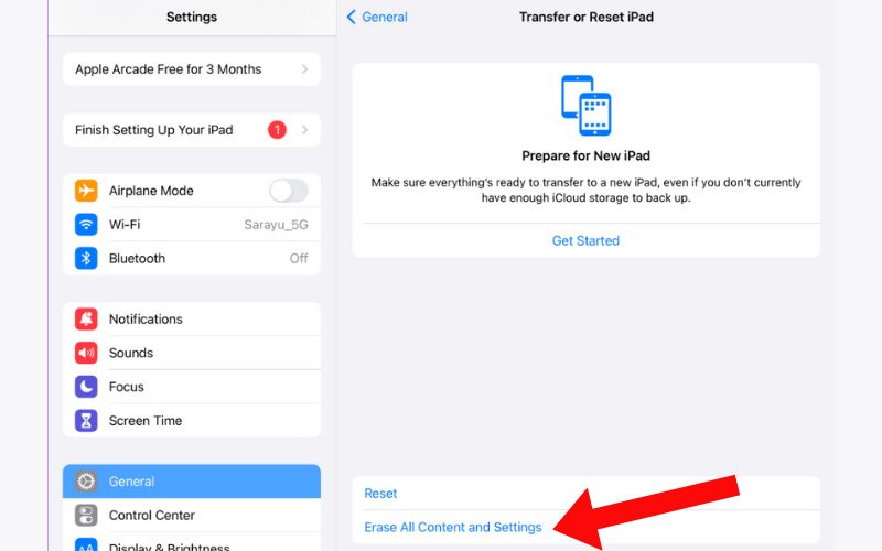 Toque em Apagar todo o conteúdo e configuração