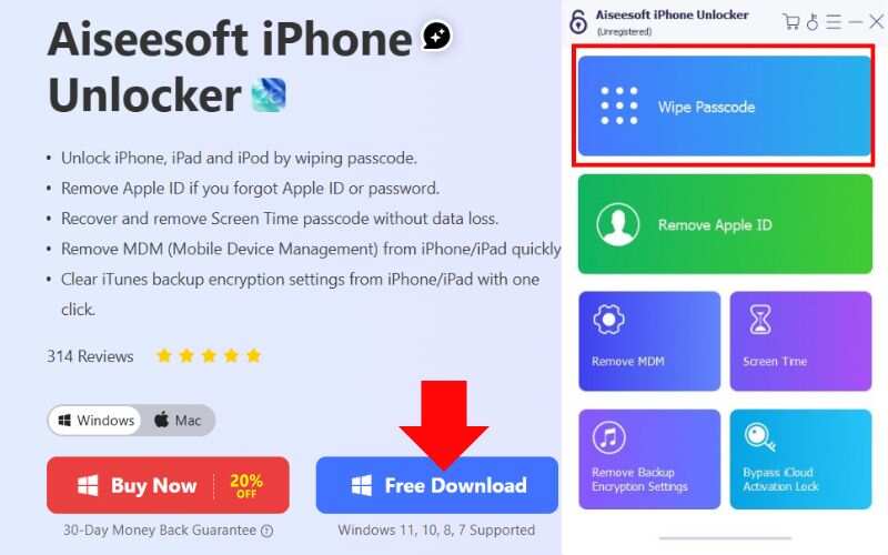 Escolha o modo Wipe Passcode