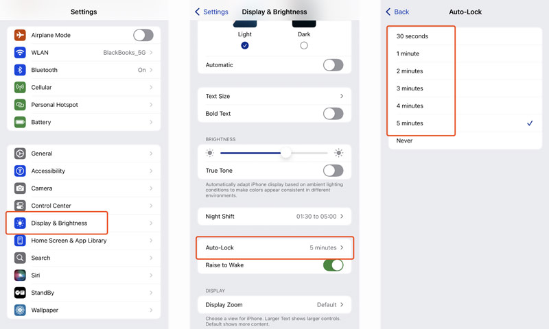 Configurações de bloqueio automático do iPhone