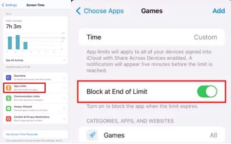 Ativar bloqueio no final do limite