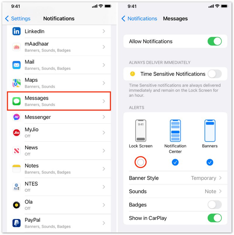 Permitir notificações na tela de bloqueio do iPhone