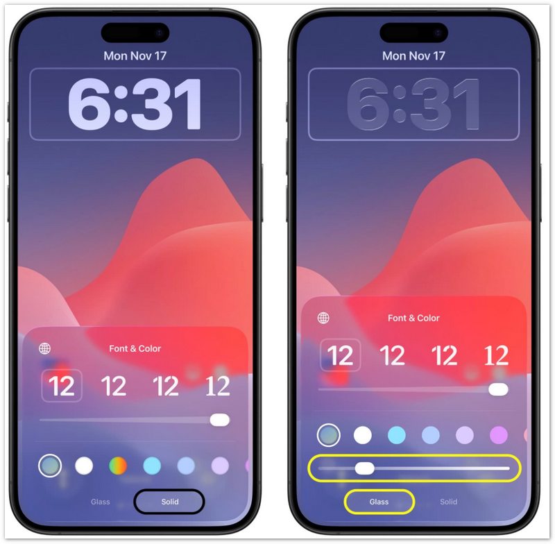 Alterar o estilo do relógio da tela de bloqueio do iPhone
