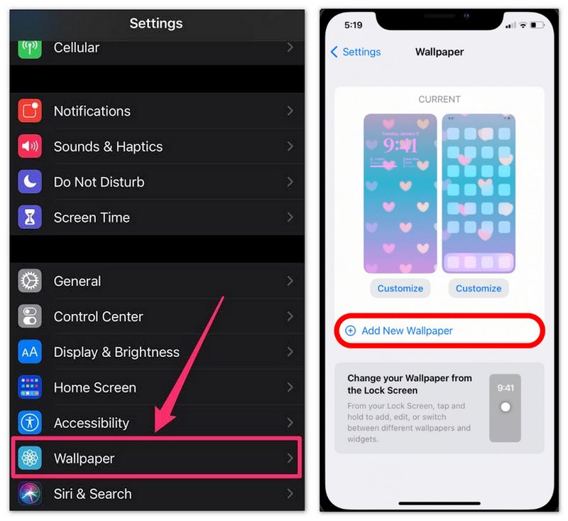 Alterar o papel de parede da tela de bloqueio do iPhone nas configurações