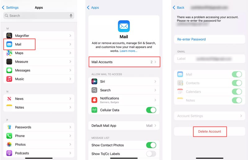Remover uma conta de e-mail da escola ou do trabalho no iPhone