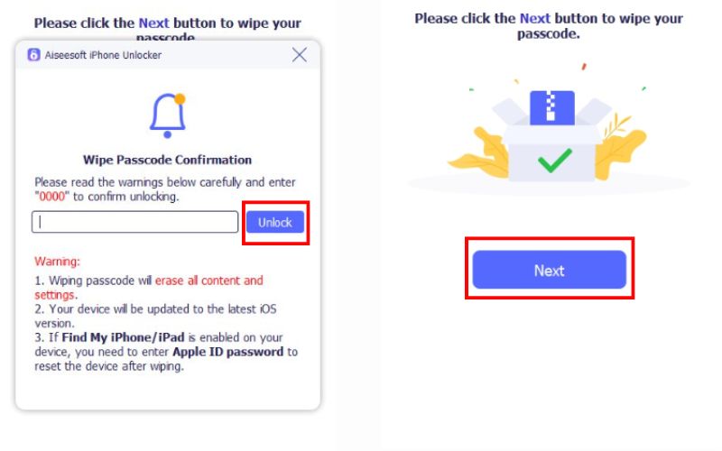 Clique em Desbloquear após o código