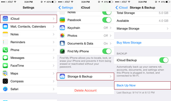 iPhone de backup do iCloud