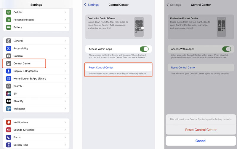 Redefinir a Central de Controle no iPhone