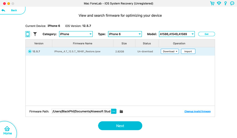 Baixe o pacote de firmware para reparar o iPhone