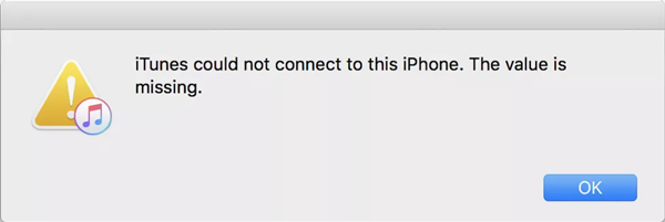 O iTunes não pôde se conectar a este iPhone, o valor está ausente