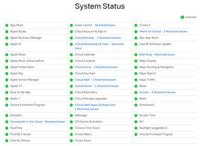Verificação de status do sistema Apple