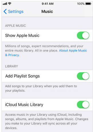 Desligue e ligue a Biblioteca de Música do iCloud