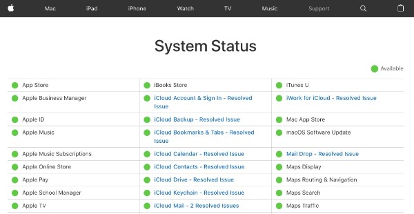 Verificar o status do sistema Apple