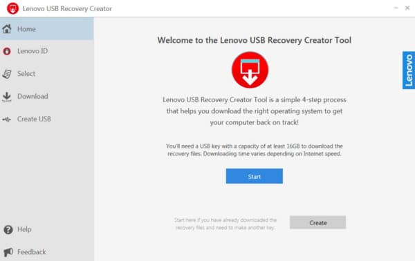 Crie uma unidade USB de recuperação Lenovo Windows-8