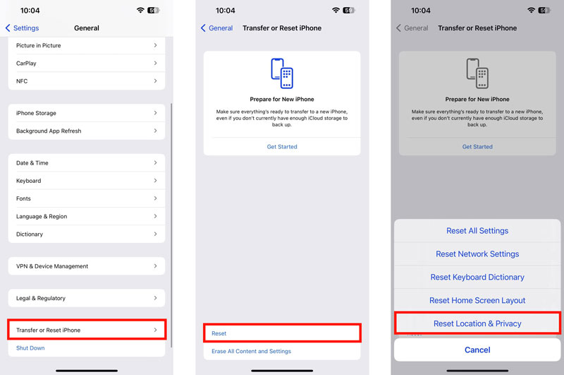 Redefinir localização e privacidade no iPhone