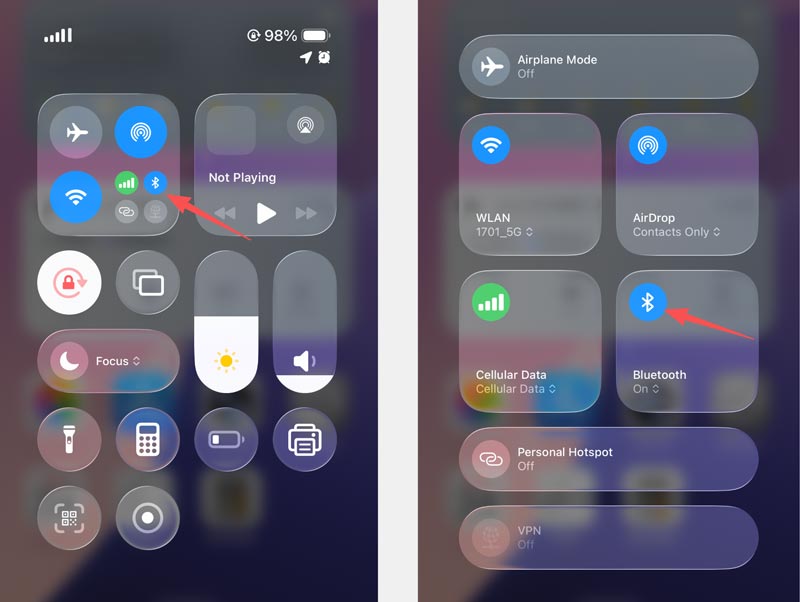 Central de Controle do iPhone Bluetooth iOS 26
