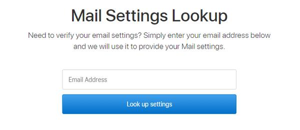Pesquisa de configurações de email