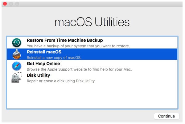 Janela Reiniciar Macos Utilities