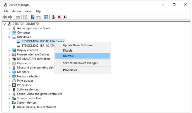 Desinstalar o driver do dispositivo SD