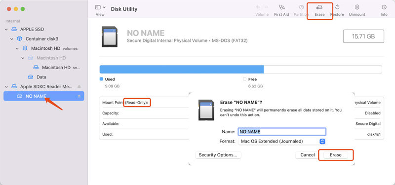 Apagar cartão SD reformatado no Mac