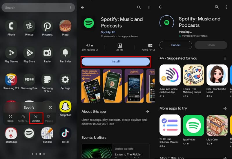 Desinstalar e reinstalar quando o Spotify não funcionar