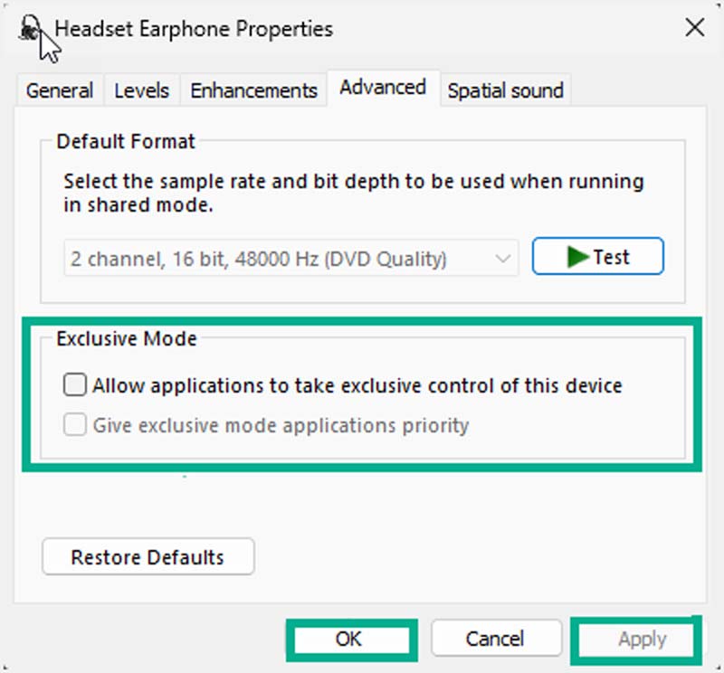 Desativar todos os aprimoramentos de áudio do Windows
