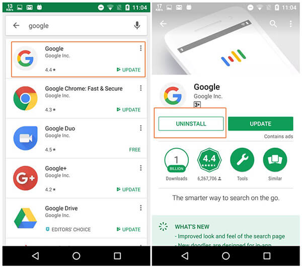 Desinstalar Google app