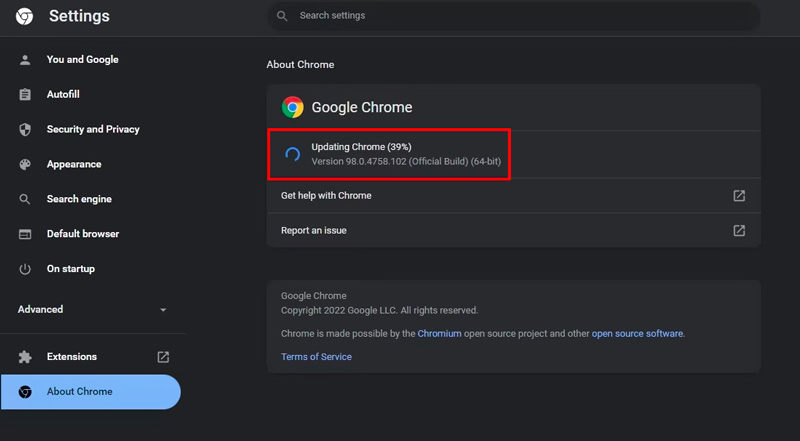 Atualizar navegador Chrome