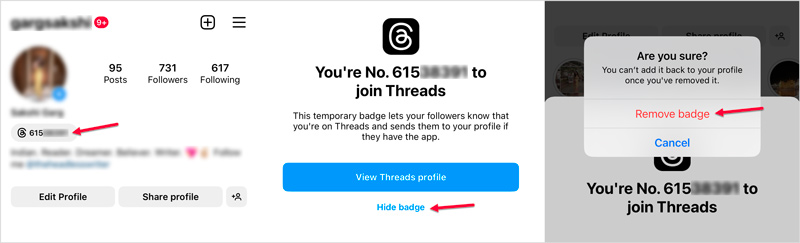Ocultar emblema do Threads no Instagram no celular