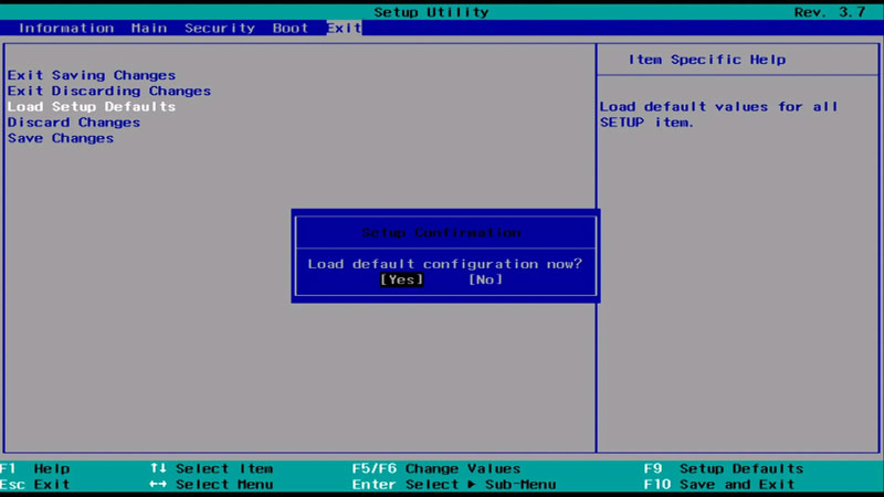 Redefinir as configurações do BIOS Carregar padrões de configuração do Windows